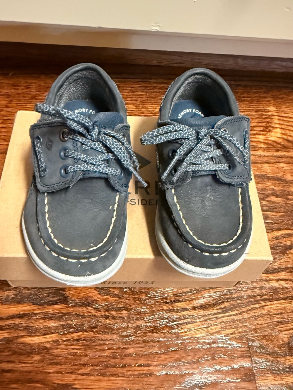 Sperry Toddler Boys Navy Blue Boat Shoes with Patterned Laces